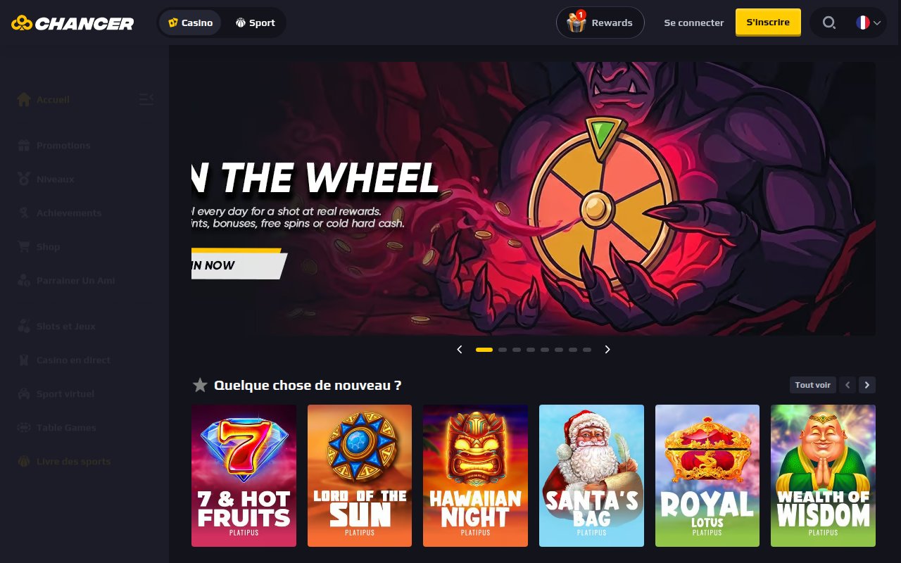 Page d’accueil de Chancer Casino